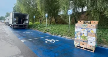 Поблизку одного з ринків Рівного розвантажують товар на місцях для інвалідів